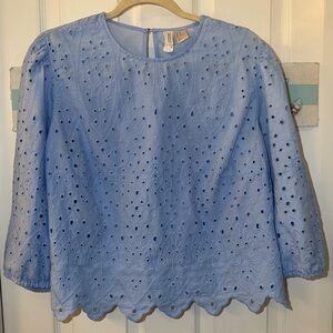 H&M Divided Light Blue Eyelet Top Sz XL